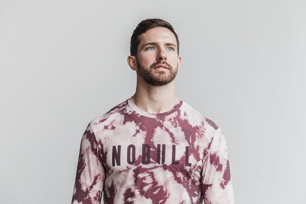 Nobull Tie-Dye Men's Long Sleeves Rose Dark Red | Australia (NH6298)